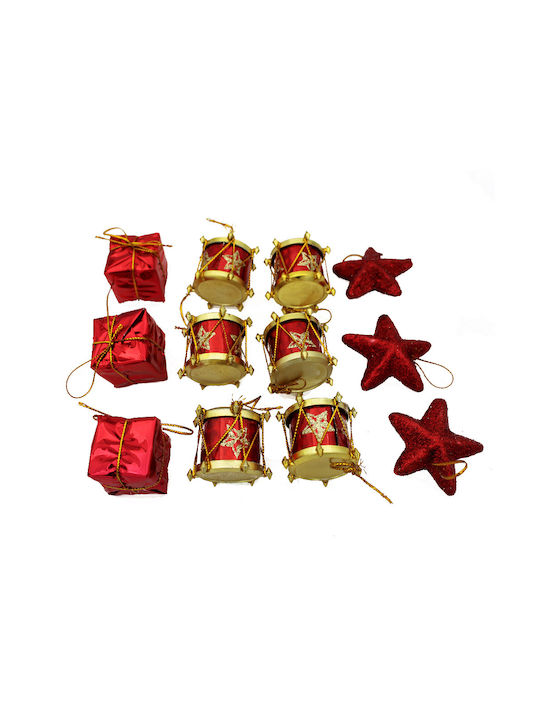 Christmas Set Ornaments Red 3x3cm 12pcs