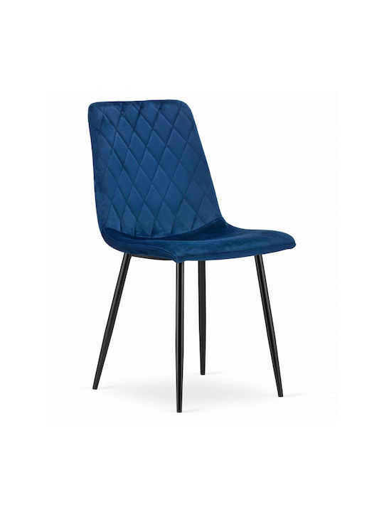 Turin Dining Room Velvet Chair Navy Blue, Black 44.5x53x88.5cm