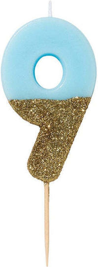 Talking Tables Birthday Candle Number "9" in Light Blue Color BDAY-CANDLE-BLU-9