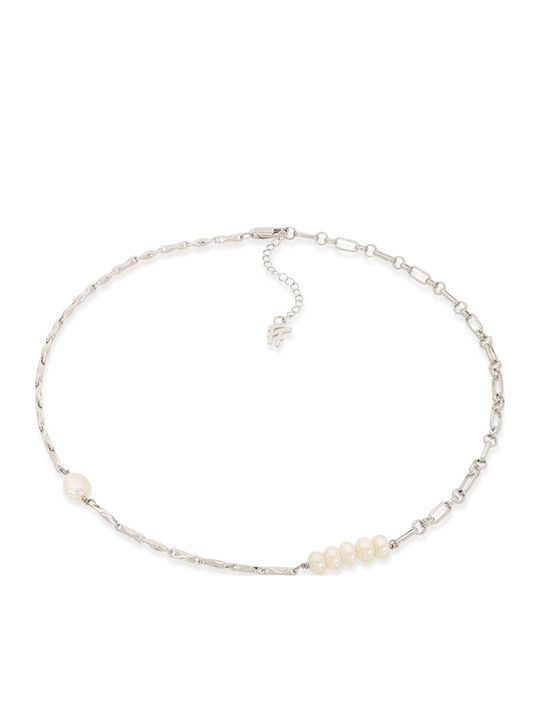 Folli Follie Chain Addiction Дамска Гривна Верига от Мед с Перли 46см
