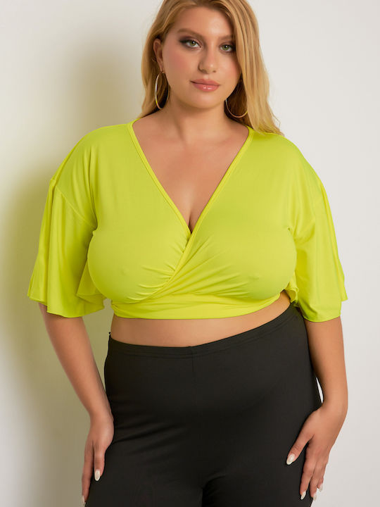 Wrap Women's Blouse Short Sleeve Lime