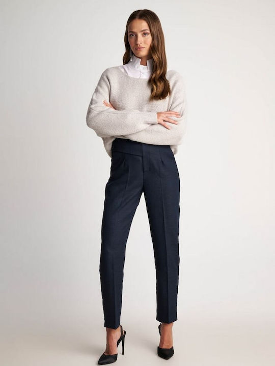 Attrattivo Women's Fabric Trousers in Tapered Line Blue
