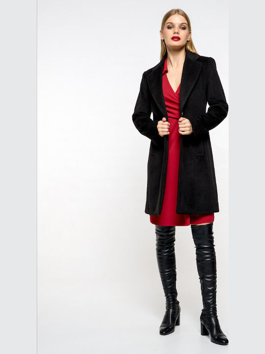 Women's Short Half Coat with Buttons black