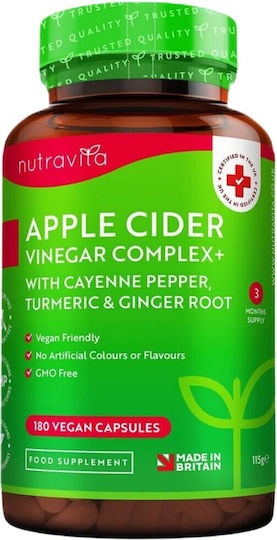 NutraVita Apple Cider Vinegar Complex+ 1000мг Добавка за Отслабване 180 вегетариански капсули Ябълков оцет