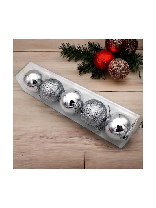Ornament suspendat Glob Argintiu 5buc Set 5buc