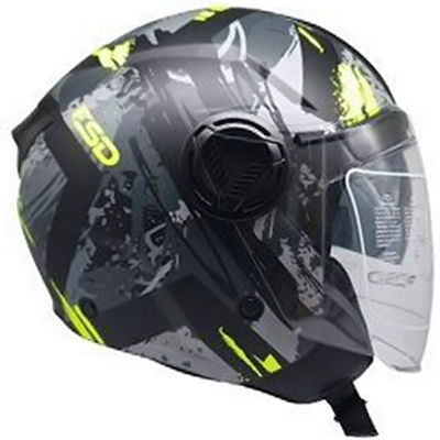 Faseed 760 Jet Helmet with Sun Visor ECE 22.06 Black / Grey / Yellow Matt