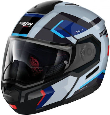 Nolan N90-3 Classic N-Com 8 Flip-Up Helmet with Pinlock and Sun Visor ECE 22.06 Lighthouse 50 White/Blue