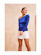 Enzzo Women's Blouse Long Sleeve Blue