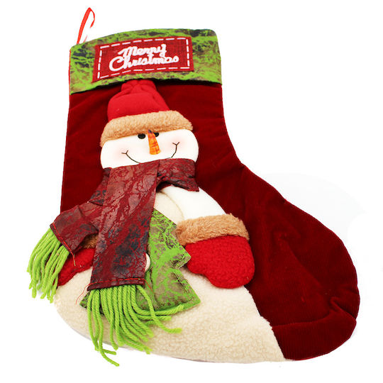 Christmas Decorative Red Socks with Snowmen L38xW27cm