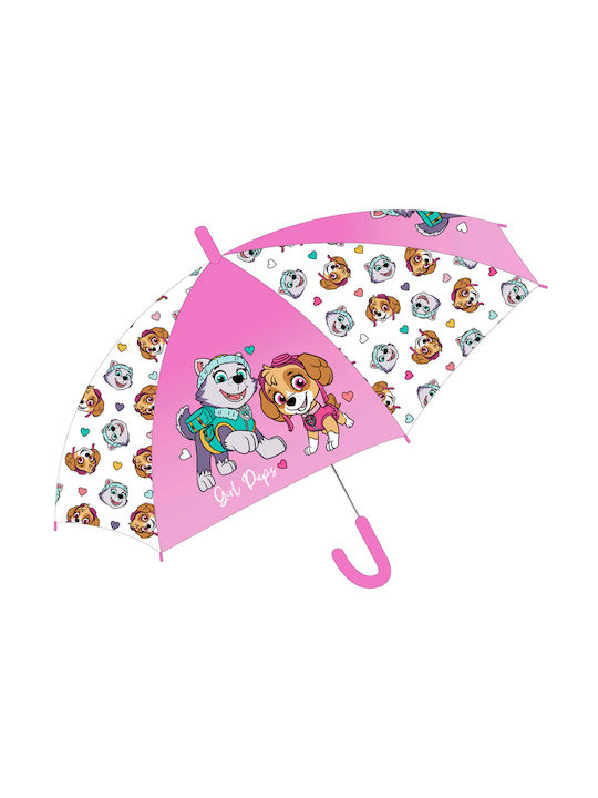 Kinder Regenschirm Gebogener Handgriff Rosa mit Durchmesser 43.5cm.