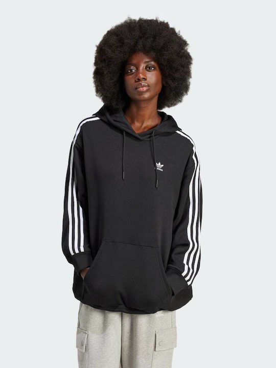 Adidas Adicolor 3-stripes Μακρύ Γυναικείο Φούτερ με Κουκούλα Μαύρο