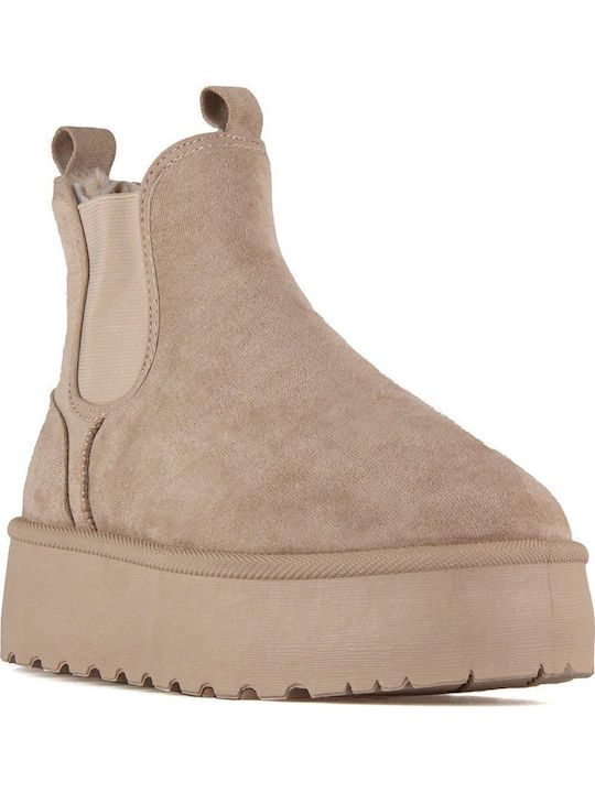 Silia D Suede Γυναικεία Μποτάκια με Γούνα Μπεζ