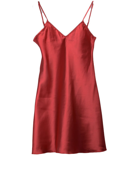 Topaki Winter Satin Women's Nightdress Red