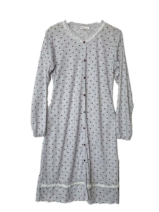 Topaki Winter Cotton Women's Nightdress Grey