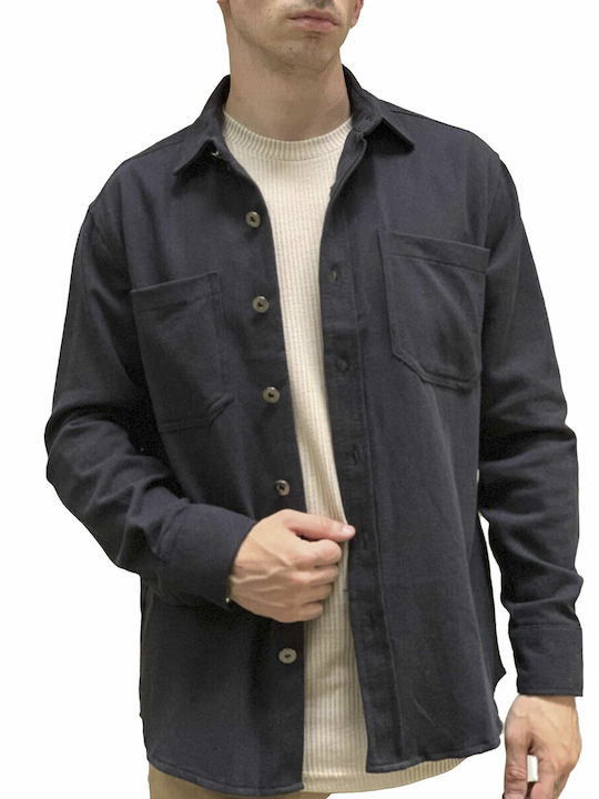 Huxley & Grace Men's Shirt Overshirt Long Sleeve Cotton Black