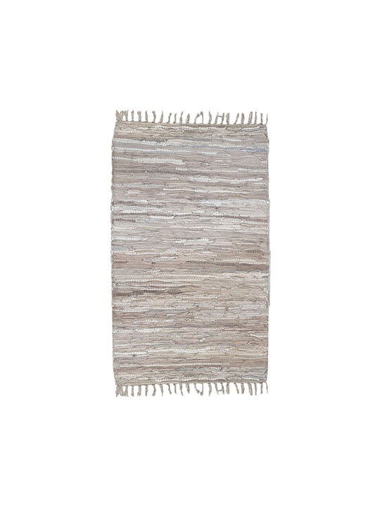 Chios Hellas 40001 Rectangular Rug Leather for Fireplace with Fringes Beige