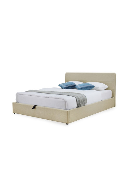 Den Κρεβάτι Υπέρδιπλο Επενδυμένο με Ύφασμα DEN CREAM με Αποθηκευτικό Χώρο για Στρώμα 160x200cm