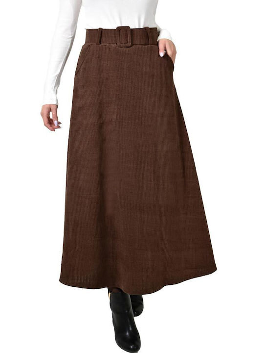 Potre High Waist Skirt in Brown color