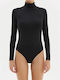 Bodysuit pentru femei Pulover cu guler înalt Black