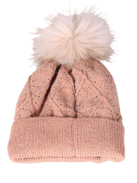 Pom Pom Beanie Γυναικείος Σκούφος Πλεκτός σε Καφέ χρώμα