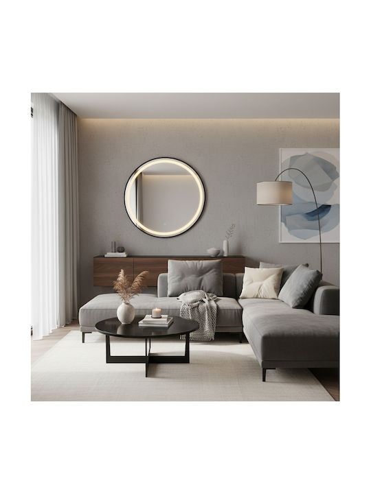 HomeMarkt Oglindă de Perete cu Negru Ramă din Metalic & Iluminare LED Diametru 60cm 1buc