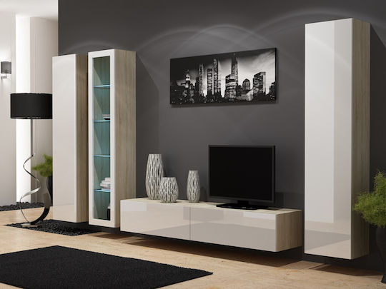 Vigo 180 Висулка Витрина за хол от ПДЧ Sonoma/White Gloss 40x30x180см