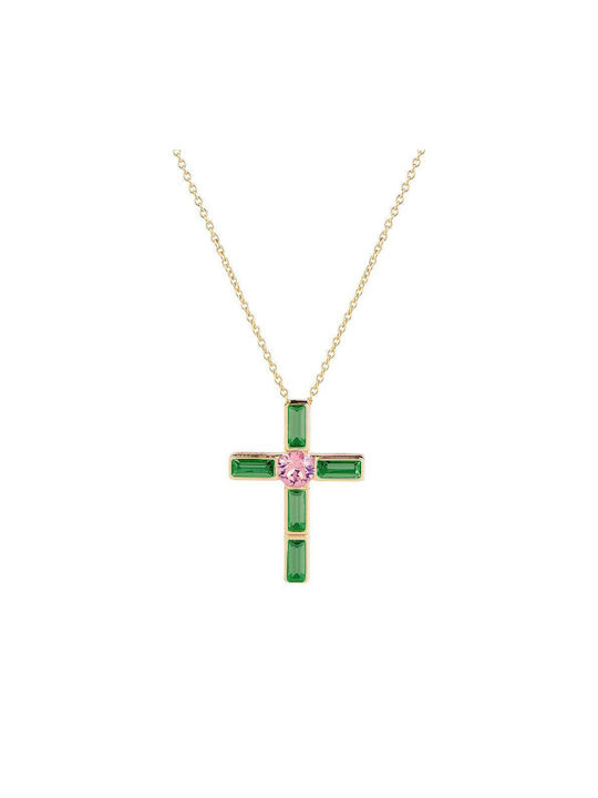 Rebecca Women's Cross from Gold Plated Steel with Chain