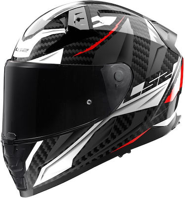 LS2 FF811 Vector II Carbon Savage Gloss White/Red/Grey Motorradhelm Volles Gesicht ECE 22.06 1300gr