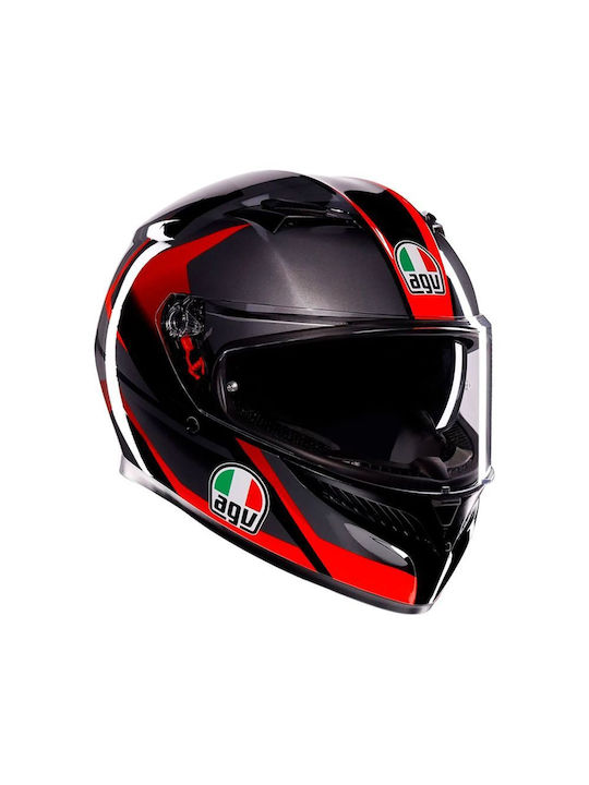 AGV K3 MPLK Striga Negru/gri/roșu Cască de motocicletă Față întreagă ECE 22.06 1500gr cu Pinlock și vizor solar