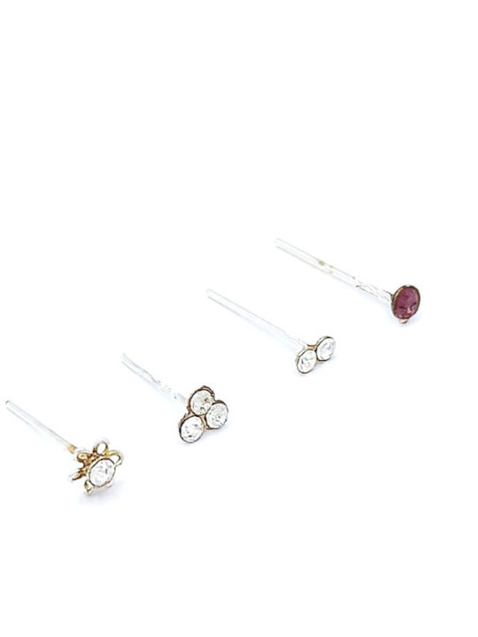 PS Silver Σετ Σκουλαρίκια Piercing Μύτης από Ασήμι Πολύχρωμο