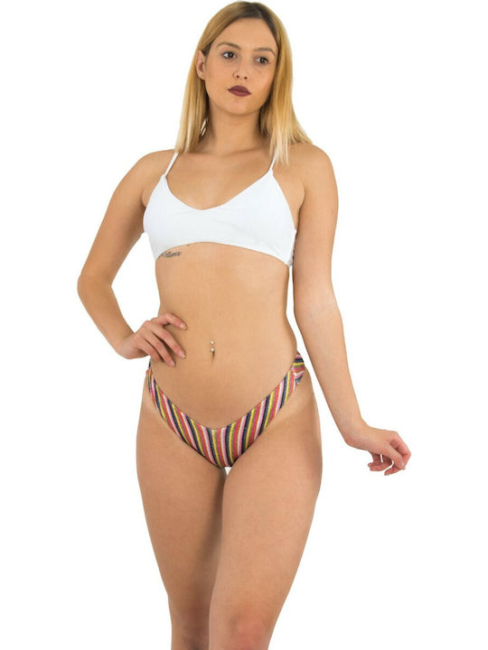 Set Bikini Τριγωνάκι & Brazil Ριγέ Λευκό