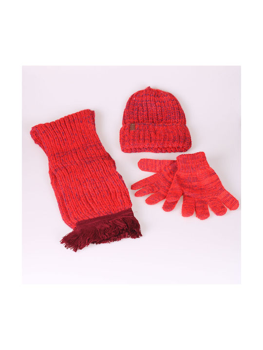 Kinder Mütze Set mit Schal & Handschuhe Gestrickt Rot