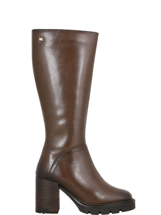 Gianna Kazakou Leather Women's Boots with Zipper Brown