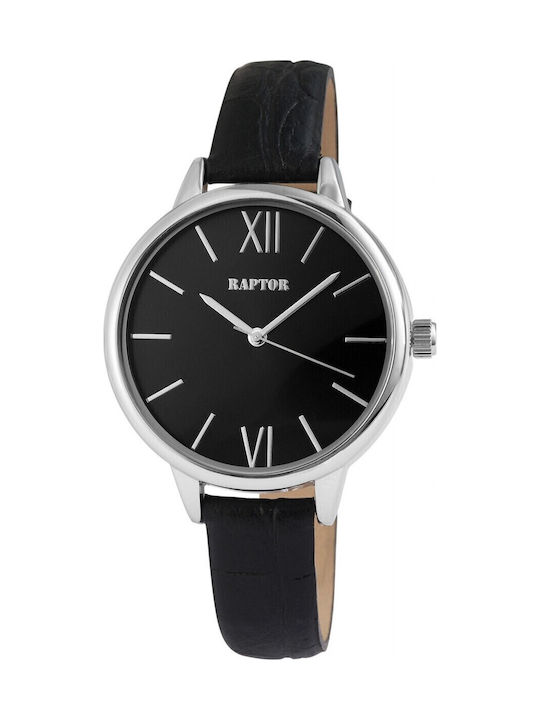Raptor Γυναικείο Ρολόι 38mm Μπαταρίας με Μαύρο Δερμάτινο Λουράκι