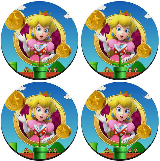 Koupakoupa Princess Peach Toadstool Rotund Suporturi pentru pahare Lemn Portocaliu 4buc