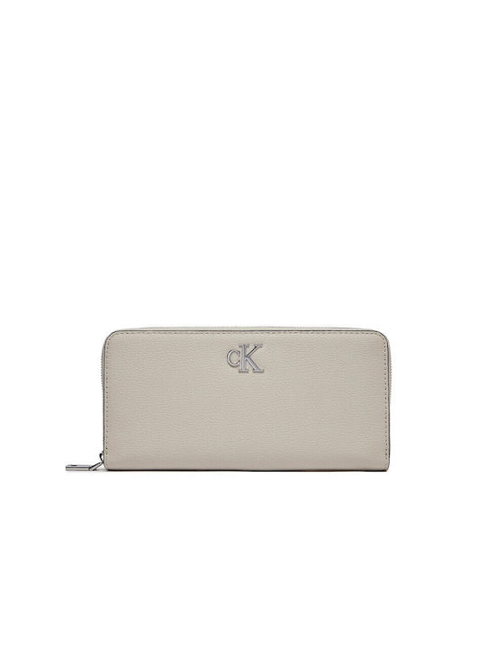 Calvin Klein Minimal Monogram Large Leather Women's Wallet with RFID Beige