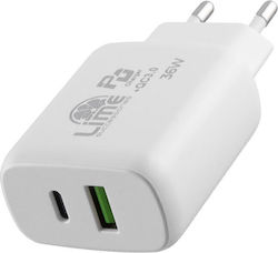 Lime Încărcător fără cablu cu port USB-A și port USB-C 36W Livrarea energiei / Încărcare rapidă 3.0 Alb (LTC36W)