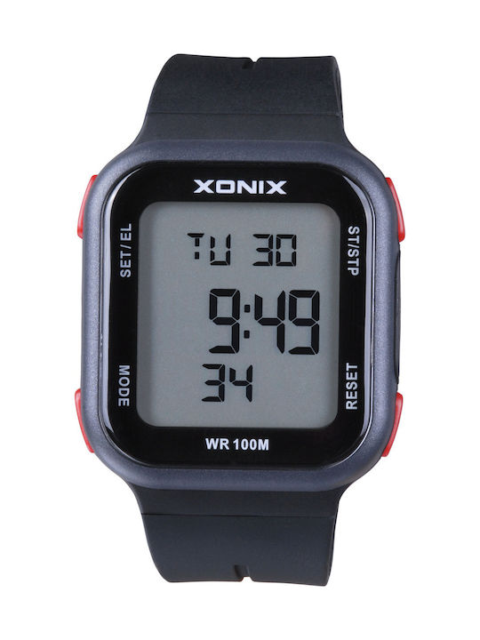 Xonix Ψηφιακό Ανδρικό Ρολόι 38mm Μπαταρίας με Μαύρο Καουτσούκ Λουράκι