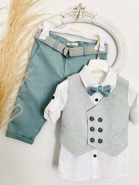 Vintage Soul Costum de Botez pentru Băiat Verde 5buc