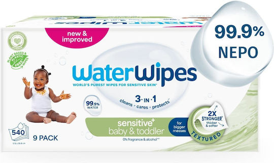 WaterWipes Hypoallergenic Baby Wipes 99.9% Water Alcohol-Free & Parabens Free 9x60pcs