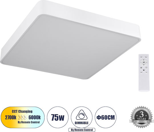GloboStar Τετράγωνο Εξωτερικό LED Panel 75W με Θερμό Λευκό Φως 60x60εκ.