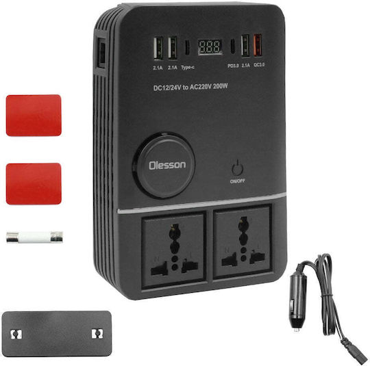 Invertor Auto 200W pentru Convertirea 12V DC în 220V AC cu 4xUSB