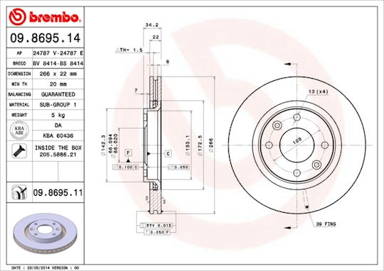 Brembo Brake Discs Front for Citroen Berlingo Opel Corsa Peugeot 1007