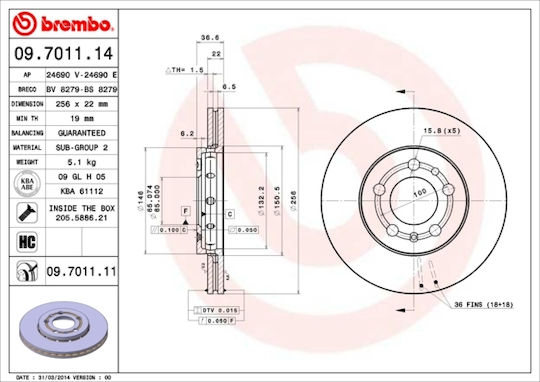 Brembo Brake Discs Front 1pcs for Audi A1 Renault Rapid Seat Cordoba Skoda Fabia Volkswagen Bora