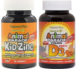 Nature's Plus Πολυβιταμίνες Animal Parade Kid Zinc & Vitamin D3 500iu 2 x 90 για Ενέργεια 500iu Ginger