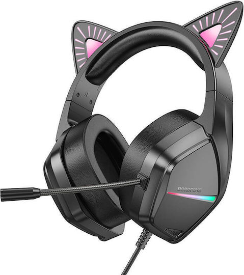 Borofone BO106 Over Ear Gaming Headset με σύνδεση 3.5mm Black / Pink