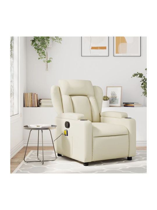 Relax Armchair Massage with Footstool made of Leatherette Cream 77x94.5x100cm