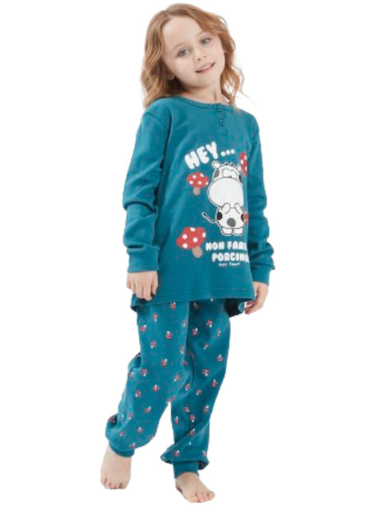 Crazy Farm Kids Pajamas Winter Cotton Petrol