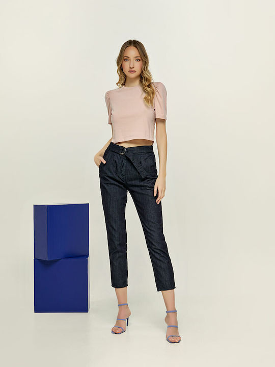 Edward Jeans Glyn Women's Crop Top Cotton Short Sleeve Pink