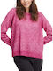 Damen Langarm Pullover Wolle Fuchsia